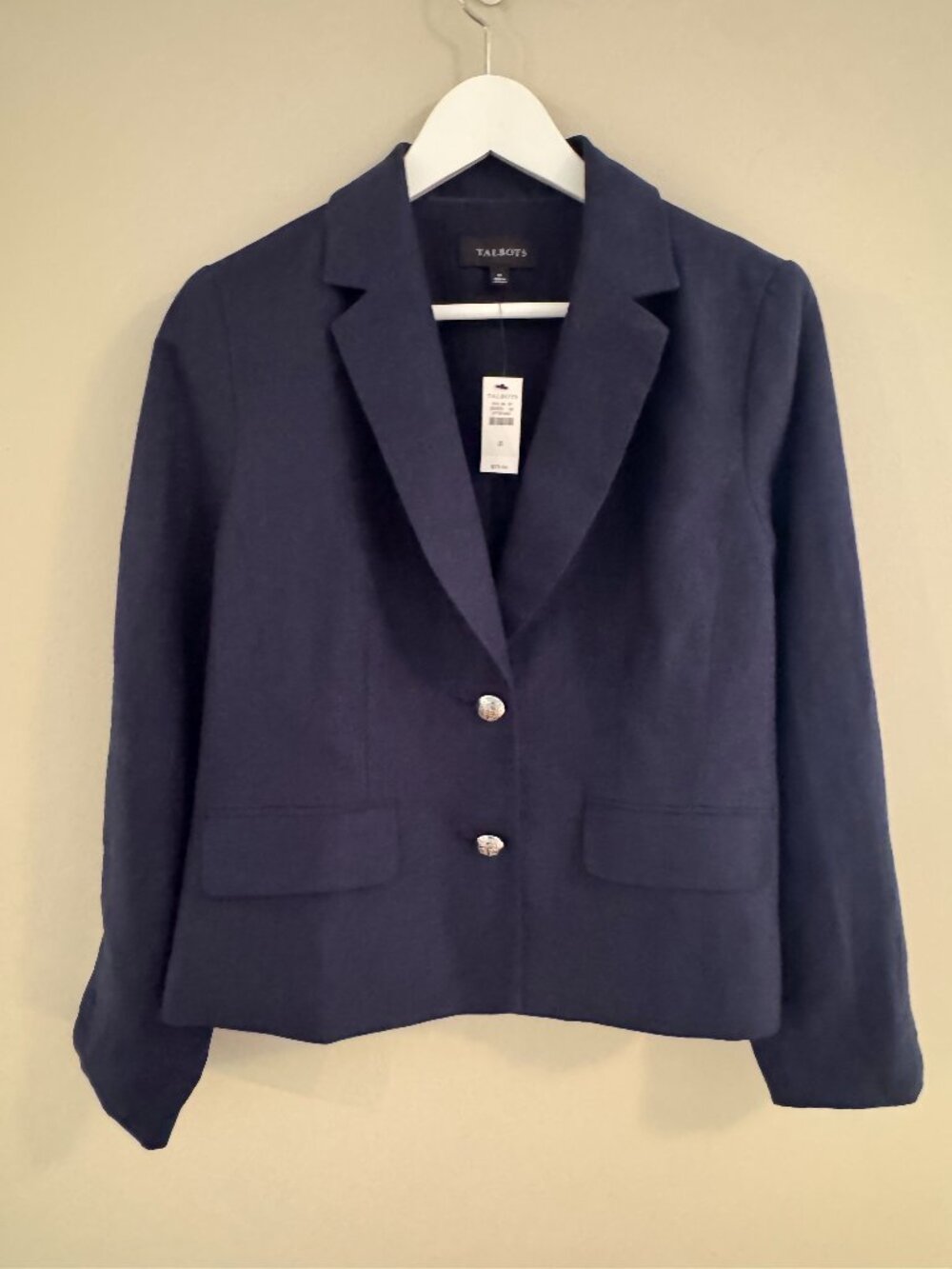 Talbots Navy 100% Linen Blazer Jacket with Silver Buttons , Size 8, NWT